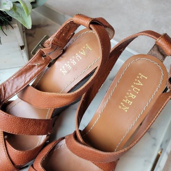 RALPH LAUREN Brown Open Toe Strappy Platform Wedges Size 8.5 - Picture 6 of 12
